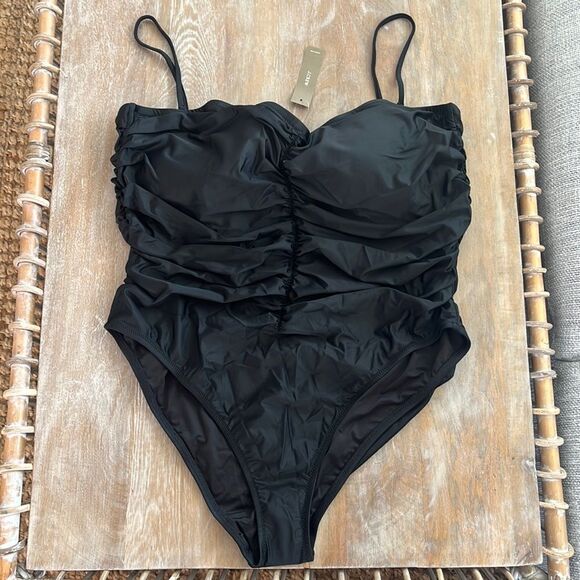 J Crew Swimsuit Size 22 Ruched Sweetheart One Piece Black - Picture 2 of 9